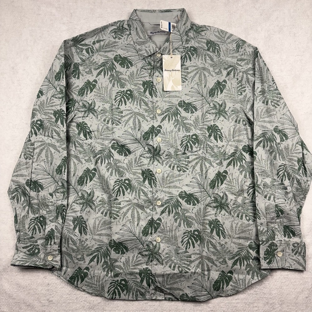 Tommy Bahama Button Up Shirt Men's XL Digital Palms Chambray Hawaiian AOP NWT